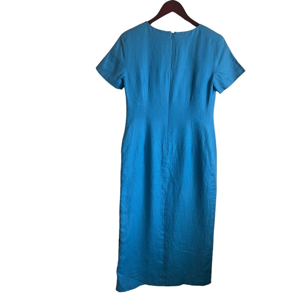 VTG Talbots‎ Women Irish Linen Midi Dress 4 Blue Sheath Career Timeless Classic